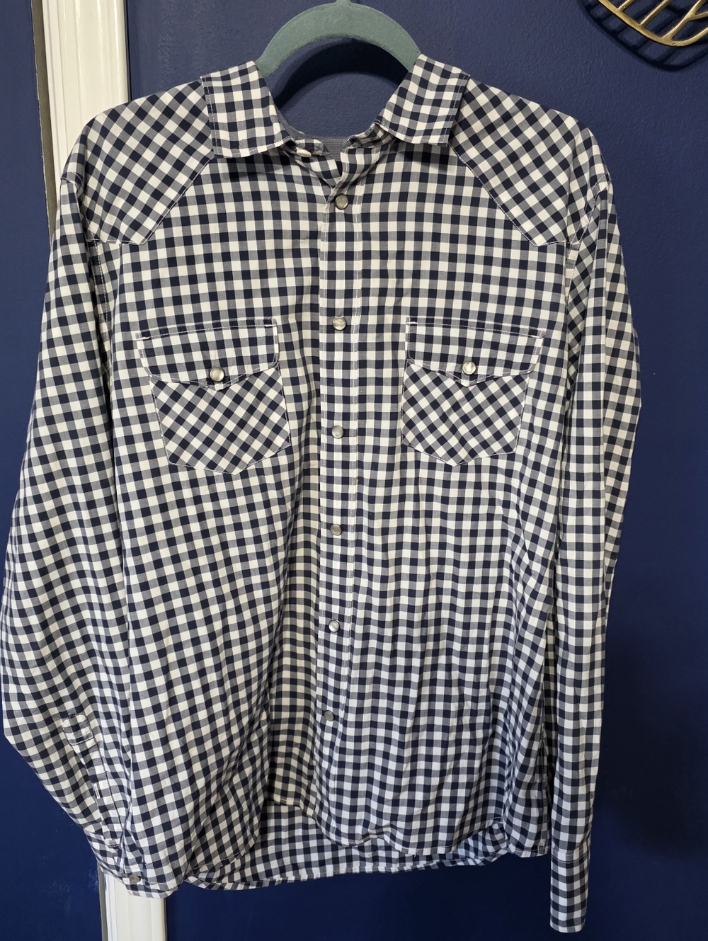 Gap Blue Shirt Pearl Snap Mens L Slim Fit Western Long Sleeve